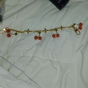 Gold and Red Cherry Purse Or Wallet Chain.